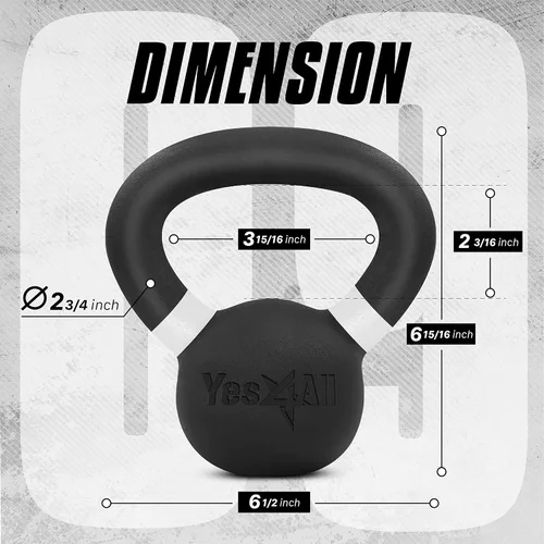 Miniatura 2 de Yes4All Powder Coated Kettlebell, Cast Iron Core Kettlebells with Non-Slip Handle & Flat Bottom for Conditioning, Heavy Duty for Strength Training