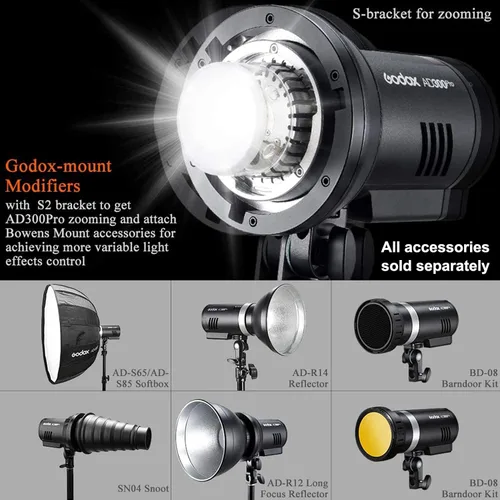 Miniatura 9 de Godox AD300 Pro AD300Pro - Luz estroboscópica para exteriores, 300 W TTL HSS 1/8000s Studio Flash, 320 flash de potencia completa, batería de litio