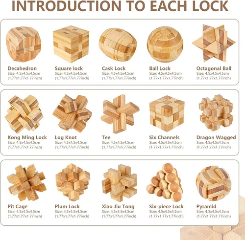 Miniatura 2 de VolksRose 12 piezas de rompecabezas de madera para ejercitar el cerebro, juegos de rompecabezas de desafío de coeficiente intelectual, juguete