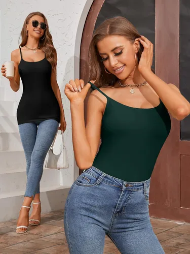 Miniatura 75 de Camisa Attraco de algodón, con tirantes estilo espagueti, con brasier incorporado, 2 paquetes, para mujer