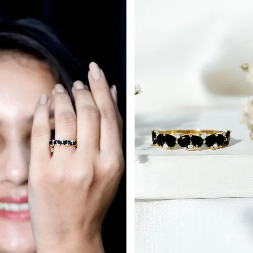 Miniatura 2 de Anillo de banda de media eternidad con diamantes de ónix negro certificado, calidad AAA, anillo de piedra natal de diciembre (listo para regalar)