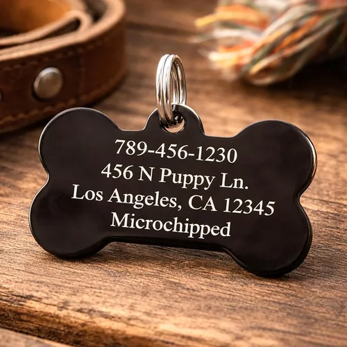 Miniatura 3 de Ultra Joys Etiqueta de identificación de mascotas de acero inoxidable, etiquetas de nombre para perro, grabado frontal y trasero, etiquetas