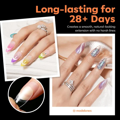 Miniatura 5 de Modelones 240 puntas de uñas de gel de almendra, uñas de gel suave de cobertura completa de grano 40 pregrabadas, medio mate, 15 tamaños, puntas