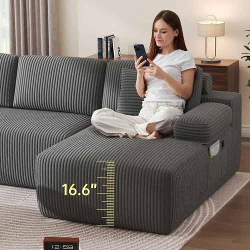 Miniatura 6 de DURASPACE Sofá Seccional Modular en Forma de U de 126.2'', Sofá Convertible de 4 Asientos, Sofás Sin Huesos para Sala de Estar (Gris)