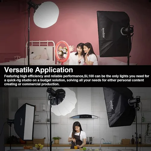 Miniatura 4 de Godox SL100Bi - Luz de video LED bicolor de 100 W, montaje Bowens, 32100Lux@1M, iluminación continua LED con 11 efectos FX, 2800K-6500K TLCI97+