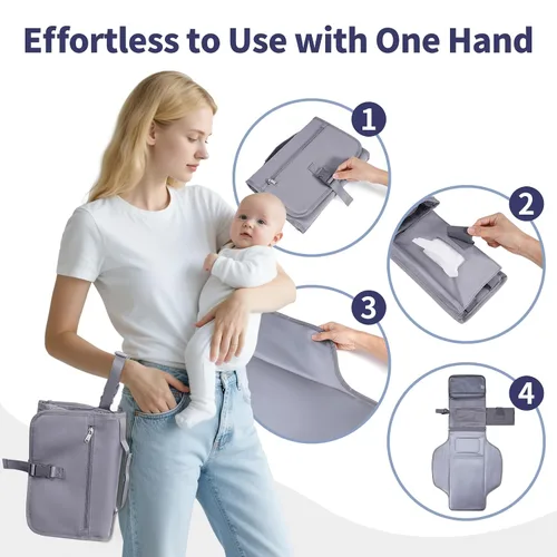 Miniatura 6 de CEICEI - Cambiador de pañales portátil, impermeable, cambiador de pañales para bebé, con bolsillo grande para húmedo/seco y bolsillos elásticos