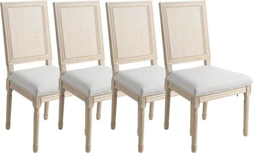 Miniatura 30 de Kmax Sillas de comedor estilo granja, patas de madera marrón, elegantes sillas de cocina copetudas, sillas de dormitorio francesas desgastadas
