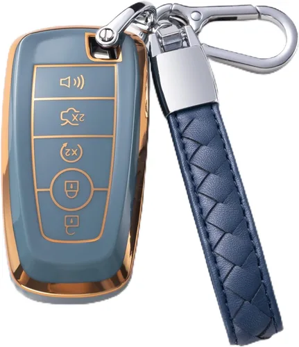 Compatible con funda para llavero Ford con cordón de cuero, funda protectora para llave de automóvil Ford Explorer Fusion Escape F150 F250 F350 F450