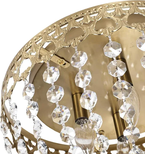 Miniatura 9 de Maxax Lámpara de techo de latón de cristal de 15 pulgadas, candelabro empotrado vintage de granja de 4 luces, lámpara de techo de imperio francés