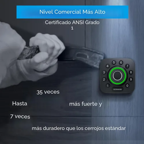 Miniatura 6 de ULTRALOQ Smart Lock U-Bolt Pro, 6 en 1 Cerradura de puerta de entrada sin llave con Bluetooth, huella digital biométrica y teclado, puerta de Negro