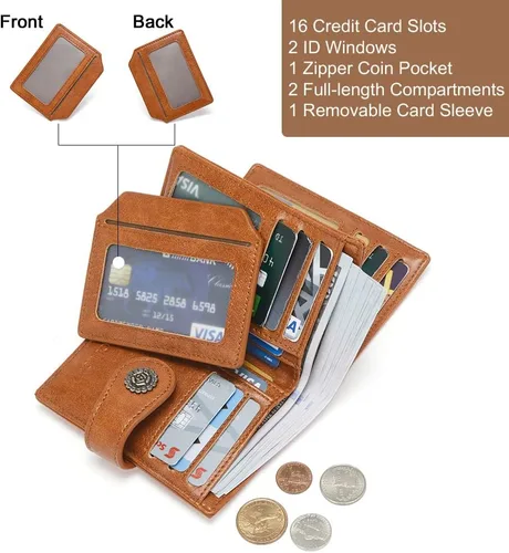 Miniatura 4 de CLUCI Cartera RFID triple pequeña para mujer, 1 Cera de aceite marrón