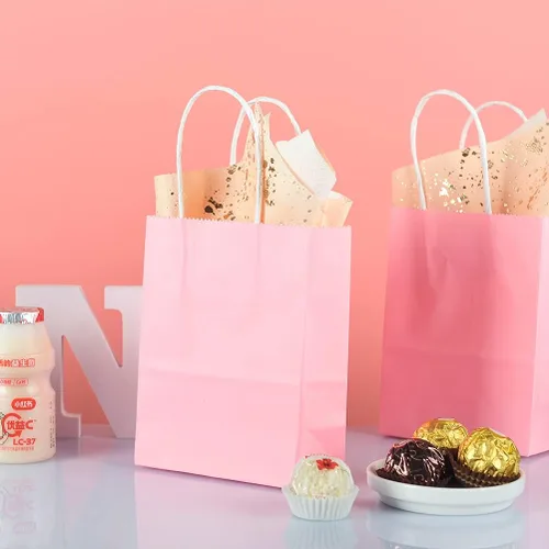 Miniatura 4 de Pequeña bolsa de papel coral con asa para recuerdos de fiesta, 6 x 4.5 x 2.5 pulgadas, para boda, cumpleaños, baby shower, para dar a conocer