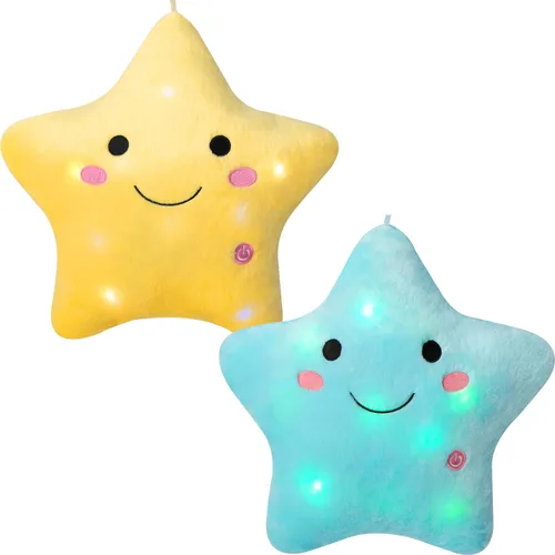 Miniatura 19 de Almohada de estrella brillante de 13.8 pulgadas, almohada de felpa de estrella LED con luces nocturnas coloridas, juguete de estrella suave y Azul