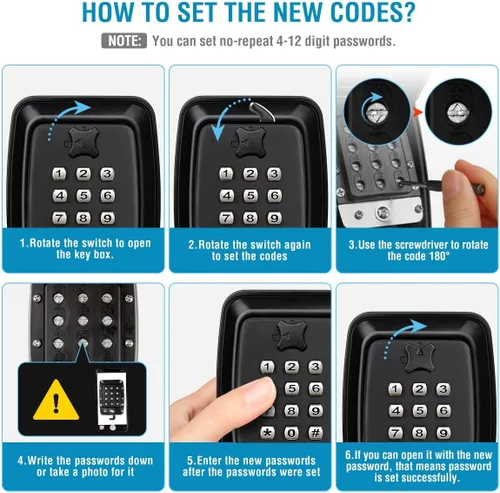 Miniatura 5 de BKNOOU Caja de bloqueo de llave de pared con código, caja de bloqueo de llave para exterior, caja de seguridad impermeable extra grande para llaves