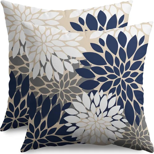 Miniatura 73 de Fundas de Almohada Azul Aguamarina 16X16 Pulgadas Juego de 2, Flores de Dalia Primavera Verano Floral Crema Fundas de Almohada Decorativas