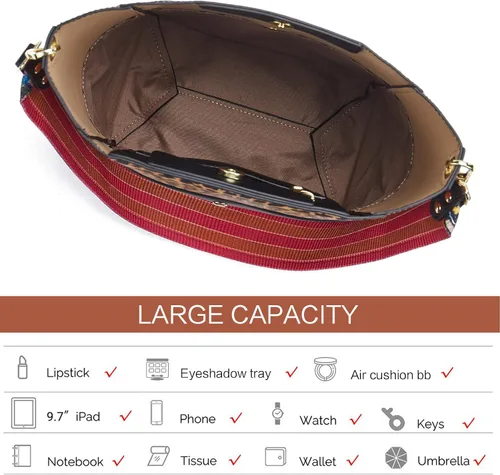 Miniatura 17 de BROMEN Bolsa Hobo para mujer, diseñada con cuero vegano, de hombro, bandolera