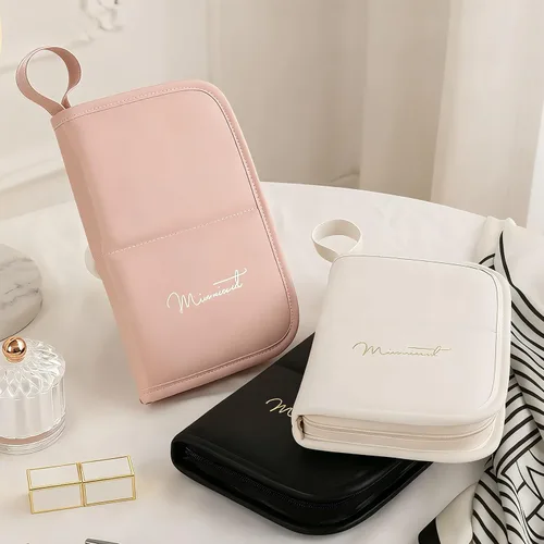 Miniatura 5 de YLYZ Bolsa de brochas de maquillaje, resistente al agua, organizador de soporte para brochas de maquillaje, bolsa de viaje para brochas de Negro