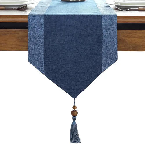 Camino de mesa con textura de lino, camino de mesa rústico de dos colores con borla para comedor, boda, fiesta, vacaciones, decoración del hogar, 13