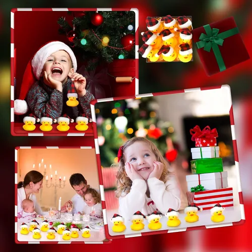 Miniatura 6 de Liliful 48 patos de goma de Navidad con sombrero, mini patos de goma de Navidad a granel, regalos de fiesta navideña, juguetes de baño