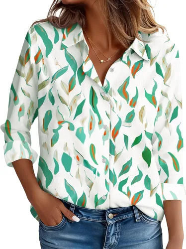 Miniatura 22 de CBOO Camisas resistentes a las manchas para mujer, sin arrugas y sin planchado, blusa de manga larga con botones para oficina Blanco resistente a