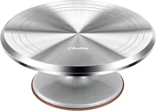 Miniatura 10 de Ohuhu Tocadiscos para tartas, aluminio de 12 pulgadas, kit de decoración de tartas, suministros giratorios, soporte giratorio con 2 espátulas