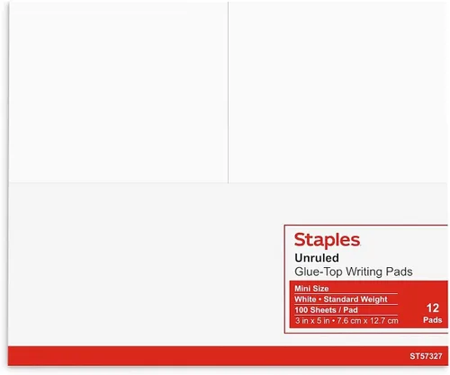 Miniatura 4 de STAPLES Bloc de notas Glue‑Top, 3" x 5", sin rayas, blanco, 50 hojas/bloc