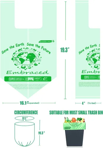 Miniatura 2 de BEIDOU-PAC Bolsas de basura compostables certificadas de 1.6 galones con asa, 125 bolsas de basura pequeñas de compost para cocina, bolsas de basura