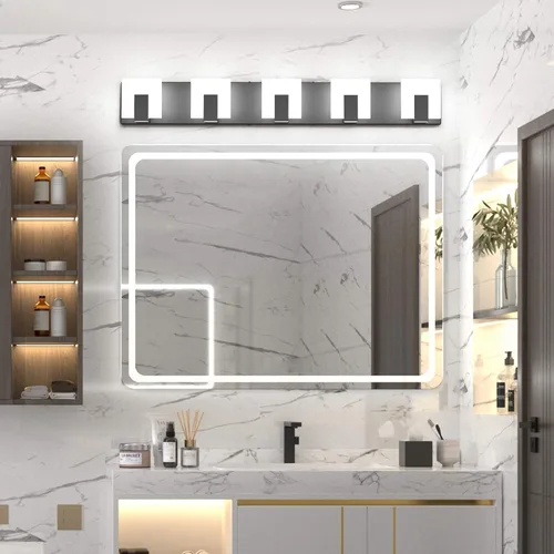 Miniatura 3 de Aipsun - 5 Lámparas de tocador, modernas, de color negro, con luz led arriba y abajo, para colocarlas sobre el espejo del tocador del baño, de 6,000