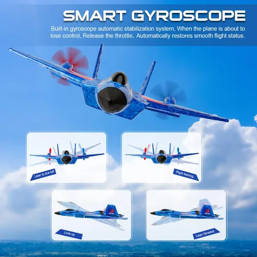 Miniatura 8 de Avión RC, avión RC F22 listo para volar, avión de control remoto de 2.4 GHz, avión de control remoto de 2 canales, juguete de aviones RC para niños