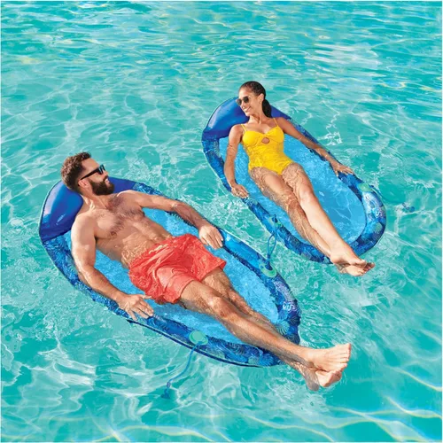 Miniatura 2 de Swimways Elite Spring Float Hamaca Tumbona de piscina, flotadores inflables de piscina para adultos con inflado rápido, hamaca de piscina