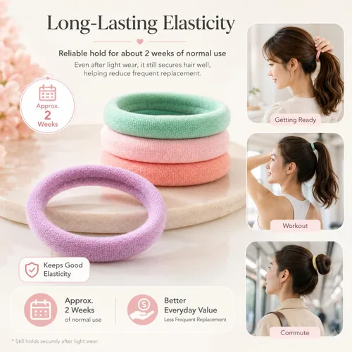 Miniatura 3 de Paquete de 100 ligas para el cabello, 12 colores, diseño sin costuras, fuerte elasticidad, no se cae, se desliza suavemente sin enredos