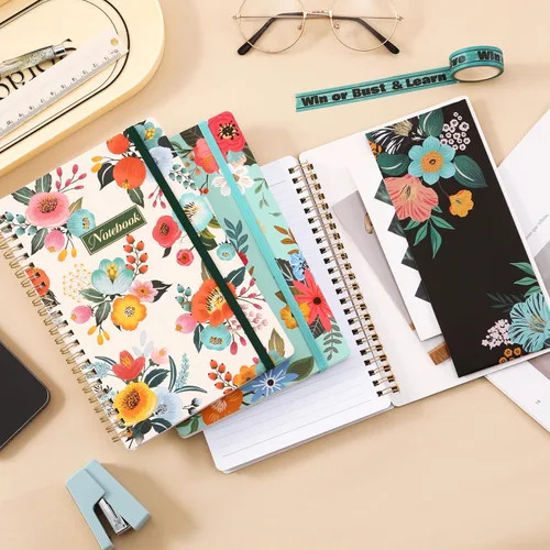 Miniatura 6 de Cuaderno Chopet - Paquete de 3 cuadernos en espiral A5 con líneas, cuaderno de 8.3" x 6" con papel grueso, cuaderno de diario clásico con rayas
