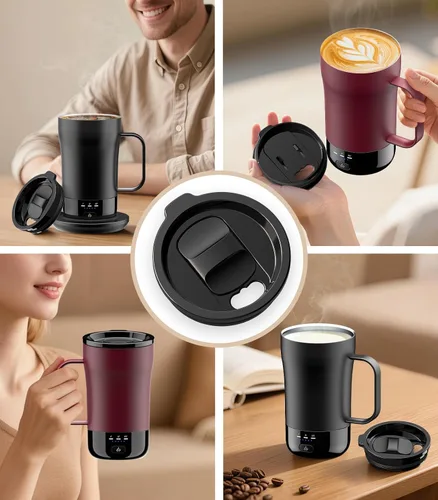 Miniatura 7 de Pusee Tapa deslizante de repuesto para taza de café autocalentable de 14 onzas, tapas a prueba de derrames, compatibles con taza inteligente de 14