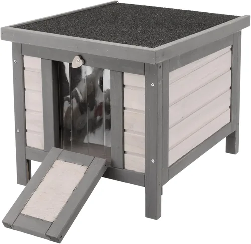 Miniatura 7 de TRIXIE Casa pequeña para gatos al aire libre, resistente a la intemperie, con suelo elevado, techo de asfalto con bisagras y apertura cubierta