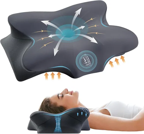 Miniatura 16 de Almohada Cervical para Alivio del Dolor de Cuello - Almohada Ortopédica Ergonómica Refrescante de Doble Cara con Funda de Almohada de Seda de Hielo