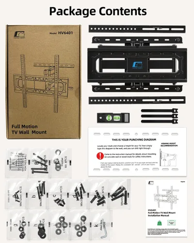 Miniatura 9 de HOME VISION Soporte de pared para TV de 26 a 70 pulgadas de hasta 132 libras, movimiento completo tiene giro suave, inclinación y extensión