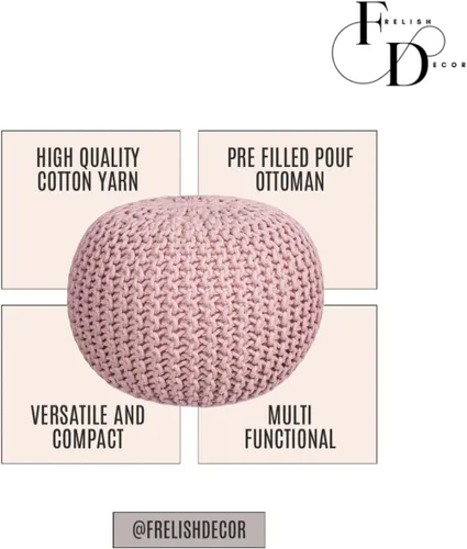 Miniatura 3 de FRELISH DECOR Puf redondo otomano tejido a mano, 100% algodón, puf reposapiés de punto - saco de frijoles tejido - silla de piso para sala de estar