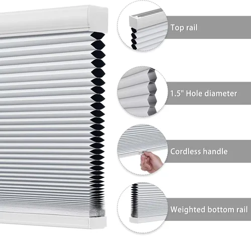 Miniatura 4 de Changshade - Persianas de panal de 1.5 pulgadas para ventanas de dormitorio, opacas, inalámbricas, con celdas, para interiores, con aislamiento