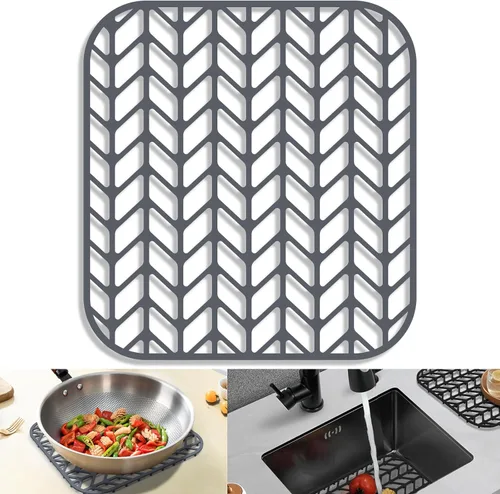 Protectores de fregadero de cocina de 12 x 11 y 13 x 11 pulgadas, protectores de silicona para fregadero de cocina para la parte inferior del Gris
