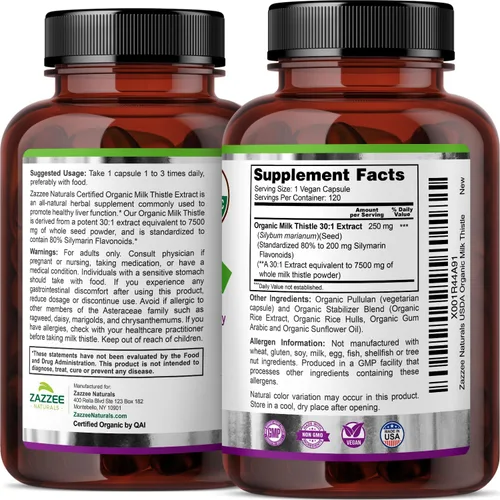 Miniatura 8 de Zazzee Extracto de Cardo Mariano Orgánico USDA 30:1, 7500 mg de Potencia, 120 Cápsulas Veganas, 80% Flavonoides de Silimarina, Extracto