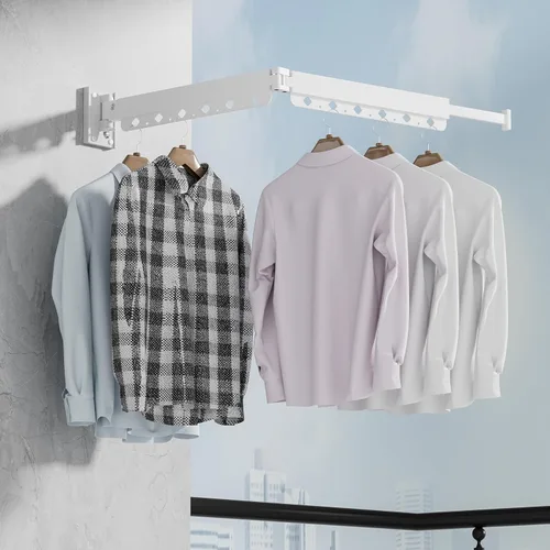 Miniatura 4 de Perchero de Ropa Plegable y Retráctil, Perchero de Secado de Ropa para Montar en Pared para Interior, Perchero de Ropa Ahorrador de Espacio