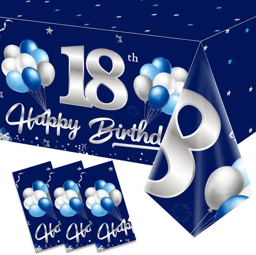 Miniatura 8 de Turypaty Paquete de 3 manteles decorativos de cumpleaños de 15 años de color azul marino para niños, manteles rectangulares desechables