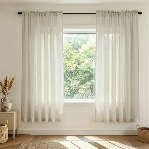 Miniatura 72 de Mrs.Naturall - Cortinas transparentes con bolsillo para barra de 36x63 pulgadas de lino mezclado negro