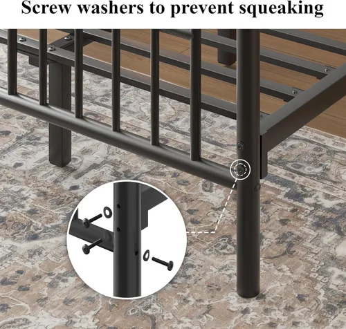 Miniatura 4 de LOEWAY Base de cama de metal tamaño individual con cabecero y estribo clásicos, marco de cama de plataforma para niños, soporte de listones de metal