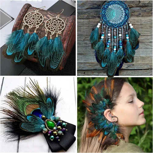 Miniatura 5 de FeelfunFeather 60 plumas de plumaje de faisán azul aguamarina de 2-3 pulgadas, plumas de plumaje naturales esponjosas moteadas para costura
