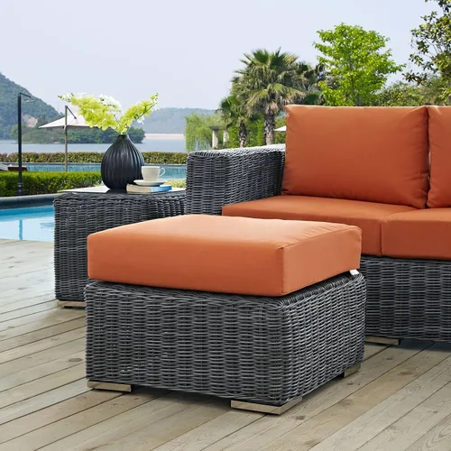 Miniatura 5 de Modway Summon - Otomana cuadrada de mimbre para patio al aire libre Sunbrella en lona toscana