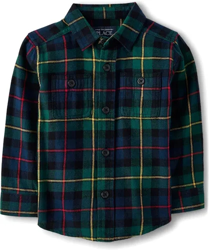 The Children's Place - Camisa de franela a cuadros con mangas largas y botones para bebés y niños pequeños