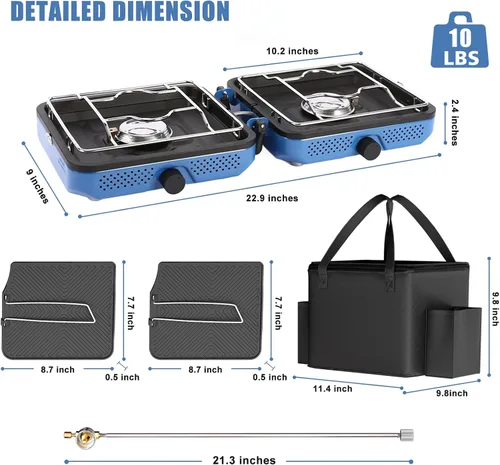 Miniatura 2 de Hisencn Estufa de campamento, estufa de campamento de propano de 2 quemadores, plancha dual, estufa de propano portátil de 30,000 BTU con bolsa