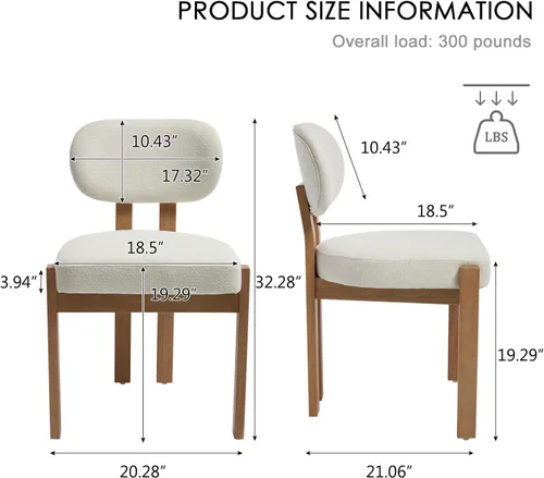 Miniatura 2 de Juego de 2 sillas de comedor de madera, modernas de mediados de siglo, tapizadas de chenil, sillas de comedor con patas de madera maciza, silla
