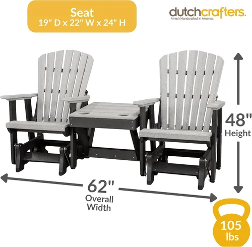 Miniatura 2 de DutchCrafters Slat - Sillas de patio Adirondack de doble polietileno con respaldo de ventilador para exteriores con mesa central (negro y azul aruba)